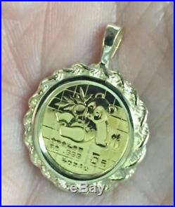 24k Chinese Panda Bear Coin Set In 14k Solid Gold Coin Charm Pendant