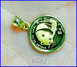 24k Gold Chinese Panda Bear Coin Set In 14k Solid Gold Coin Charm Pendant