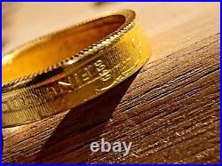 24k solid gold ring. 9999 maple leaf coin ring. Size 7.75
