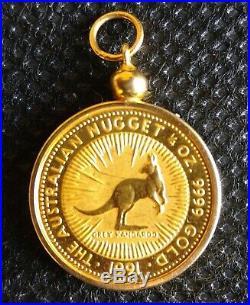 25 Dollar Australian 1/4 oz. 9999 gold coin in solid 14kt gold bezel