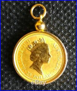25 Dollar Australian 1/4 oz. 9999 gold coin in solid 14kt gold bezel