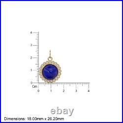 26mm 14K Solid Gold Diamond Lapis Lazuli Coin Pendant Charm Jewelry Finding