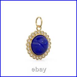 26mm 14K Solid Gold Diamond Lapis Lazuli Coin Pendant Charm Jewelry Finding