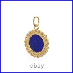 26mm 14K Solid Gold Diamond Lapis Lazuli Coin Pendant Charm Jewelry Finding