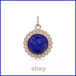 26mm 14K Solid Gold Diamond Lapis Lazuli Coin Pendant Charm Jewelry Finding