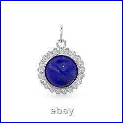 26mm 14K Solid Gold Diamond Lapis Lazuli Coin Pendant Charm Jewelry Finding