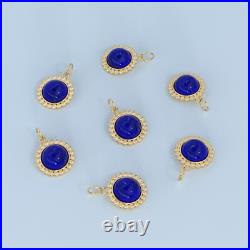 26mm 14K Solid Gold Diamond Lapis Lazuli Coin Pendant Charm Jewelry Finding