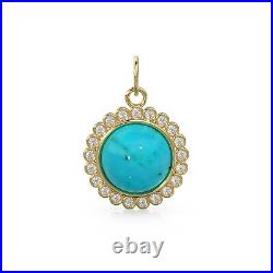 26mm 14K Solid Gold Diamond Turquoise Coin Pendant Charm Necklace 26mm 14K Solid Gold Diamond Turquoise Coin Pendant Charm Necklace