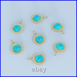26mm 14K Solid Gold Diamond Turquoise Coin Pendant Charm Necklace 26mm 14K Solid Gold Diamond Turquoise Coin Pendant Charm Necklace