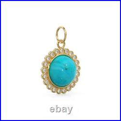 26mm 14K Solid Gold Diamond Turquoise Coin Pendant Charm Necklace 26mm 14K Solid Gold Diamond Turquoise Coin Pendant Charm Necklace
