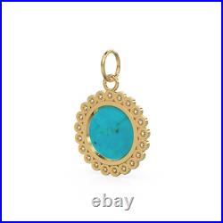 26mm 14K Solid Gold Diamond Turquoise Coin Pendant Charm Necklace 26mm 14K Solid Gold Diamond Turquoise Coin Pendant Charm Necklace