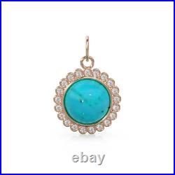 26mm 14K Solid Gold Diamond Turquoise Coin Pendant Charm Necklace 26mm 14K Solid Gold Diamond Turquoise Coin Pendant Charm Necklace