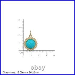 26mm 14K Solid Gold Diamond Turquoise Coin Pendant Charm Necklace 26mm 14K Solid Gold Diamond Turquoise Coin Pendant Charm Necklace