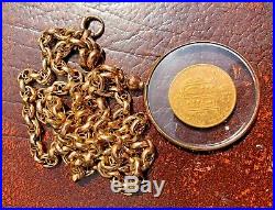 27g Antique Victorian Solid Gold Necklace & Sovereign Coin Pendant Albert Chain