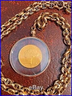 27g Antique Victorian Solid Gold Necklace & Sovereign Coin Pendant Albert Chain