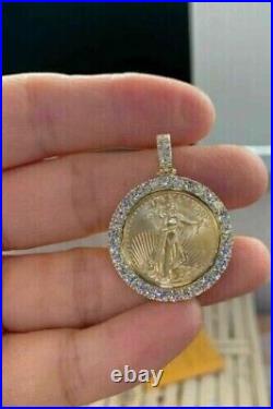 2Ct Round Cut 20 mm Coin Medallion Pendant Solid 14K Yellow Gold Plated