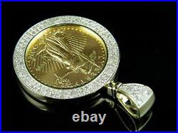 2Ct Round VVS1/D MOISSANITE Solid 14K Yellow Gold FN Lady Liberty Coin Pendant