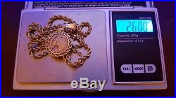 2.5 Dollar Gold Coin & 14K Solid Gold Necklace & Coin Bezel, 26 Grams, Vintage