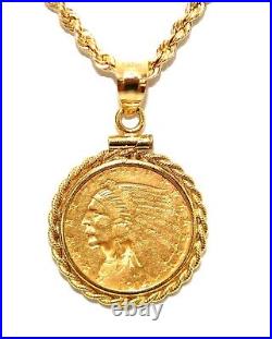 2.5 Dollar Indian Head Gold Quarter Eagle Coin Necklace 14K Solid Gold Necklace