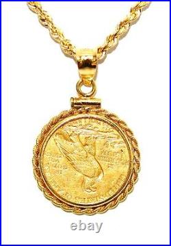 2.5 Dollar Indian Head Gold Quarter Eagle Coin Necklace 14K Solid Gold Necklace