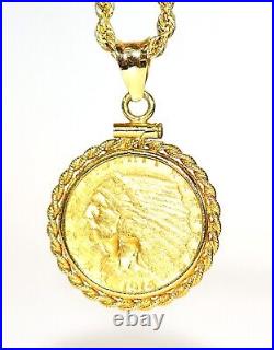 2.5 Dollar Indian Head Gold Quarter Eagle Coin Necklace 14K Solid Gold Necklace