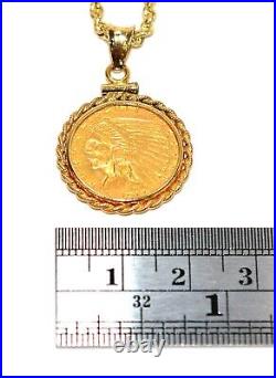 2.5 Dollar Indian Head Gold Quarter Eagle Coin Necklace 14K Solid Gold Necklace