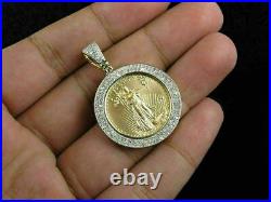 2 Ct Round Cut Diamond Simulated Solid 14K Yellow Gold Lady Liberty Coin Pendant