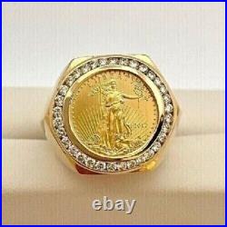 2. Ct Round Cut Moissanite Liberty Coin Men's Ring Solid 14k Yellow Gold Plated