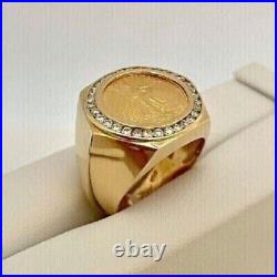 2. Ct Round Cut Moissanite Liberty Coin Men's Ring Solid 14k Yellow Gold Plated
