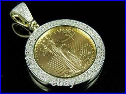 2 Ct Round Cut VVS1/D MOISSANITE Solid 14K Yellow Gold Lady Liberty Coin Pendant