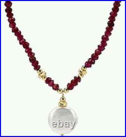 30 carats genuine ruby necklace solid 14k gold and freshwater coin pearl