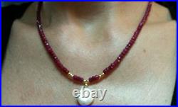 30 carats genuine ruby necklace solid 14k gold and freshwater coin pearl