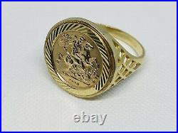 375 Solid 9ct Genuine Yellow Gold St George Sovereign Coin Ring 18mm Size L
