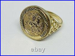 375 Solid 9ct Genuine Yellow Gold St George Sovereign Coin Ring 18mm Size P