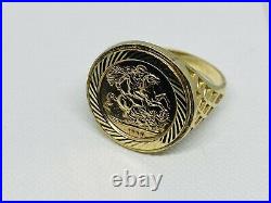 375 Solid 9ct Genuine Yellow Gold St George Sovereign Coin Ring 18mm Size R