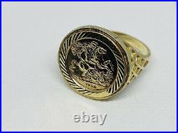 375 Solid 9ct Genuine Yellow Gold St George Sovereign Coin Ring 18mm Size V
