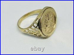 375 Solid 9ct Genuine Yellow Gold St George Sovereign Coin Ring 18mm Size W
