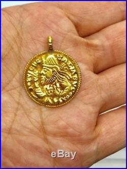 (3.0g) ANCIENT KUSHAN COIN PENDANT BEAUTIFUL ROMAN 18 KARAT GOLD Very RARE