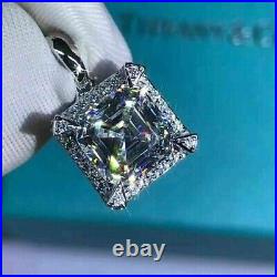 4Ct Asscher Cut Moissanite Pendant 14K White Gold Plated Silver 18 Free Chain