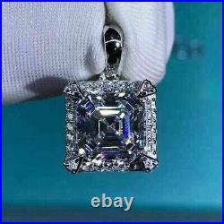 4Ct Asscher Cut Moissanite Pendant 14K White Gold Plated Silver 18 Free Chain