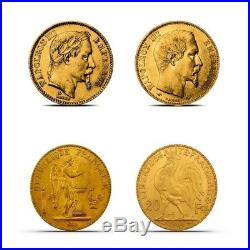 4 Pc 20 Franc Gold Coin Type Set (Nap Bare Head, Nap Laureate, Angel & Rooster)