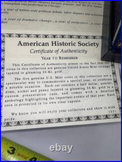 5 1950 A Year To Remember Historic Society Mint Coins 24 Kt. Gold Rare Vintage