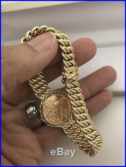 $5 Dollar 1910-d Indian Head Eagle Gold Coin In 18k Solid Gold Bracelet