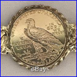 $5 Dollar 1910-d Indian Head Eagle Gold Coin In 18k Solid Gold Bracelet