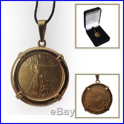 $5 Gold American Eagle 1/10 oz Coin In Fancy 14k Gold Coin Bezel Pendant