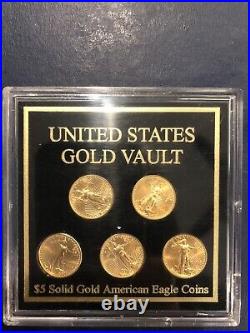 $5 Solid Gold American Eagle 5 Coin Collector's Set U. S. Vault