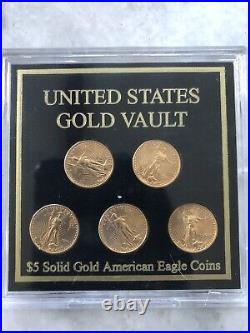 $5 Solid Gold American Eagle 5 Coin Collector's Set U. S. Vault