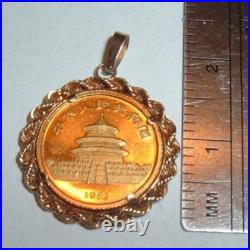 5 Yuan 1983 Solid 999 Panda 1/20 Coin 14k Gold Bezel Pendant For Chain Necklace 5 Yuan 1983 Solid 999 Panda 1/20 Coin 14k Gold Bezel Pendant For Chain Necklace