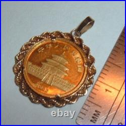 5 Yuan 1983 Solid 999 Panda 1/20 Coin 14k Gold Bezel Pendant For Chain Necklace 5 Yuan 1983 Solid 999 Panda 1/20 Coin 14k Gold Bezel Pendant For Chain Necklace
