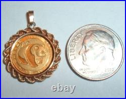 5 Yuan 1983 Solid 999 Panda 1/20 Coin 14k Gold Bezel Pendant For Chain Necklace 5 Yuan 1983 Solid 999 Panda 1/20 Coin 14k Gold Bezel Pendant For Chain Necklace
